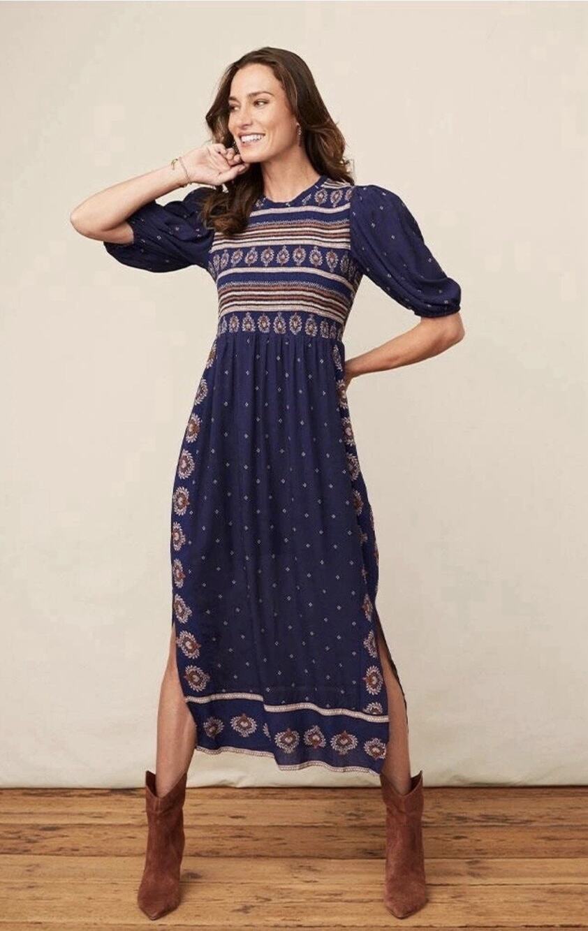Matilda Jane Good Hart Yellowstone Navy Blue Midi Dress Size Small